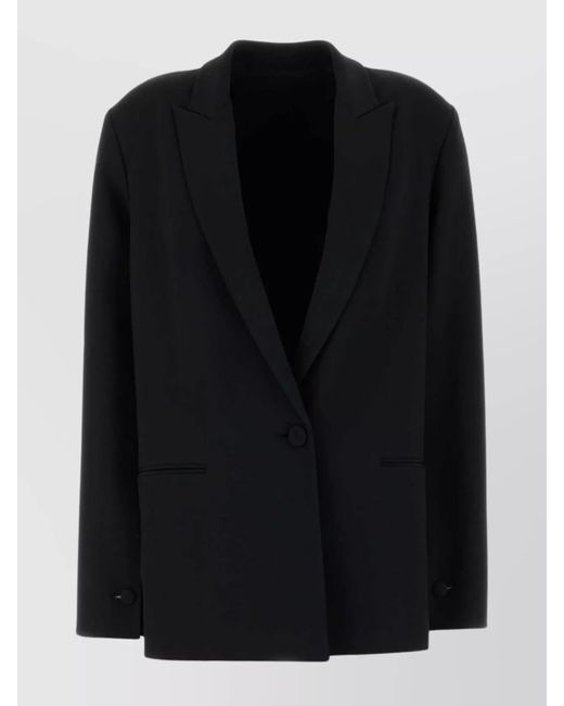Alberta Ferretti Black Stretch Crepe Blazer Notched Lapels