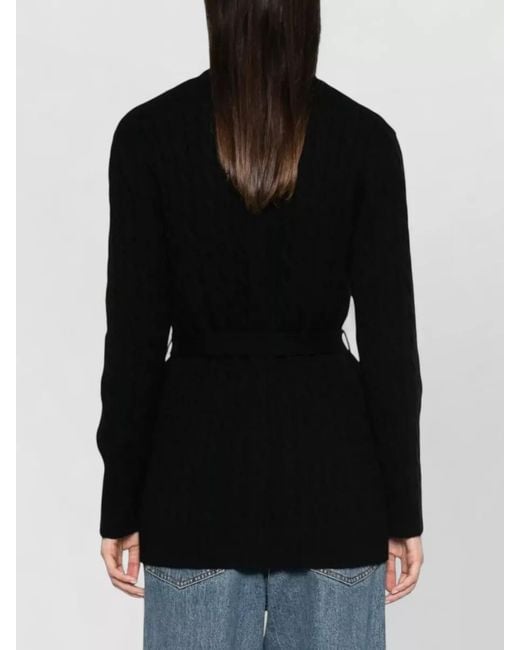 Valentino Garavani Black Cashmere Cable Cardigan Belted Cropped Style