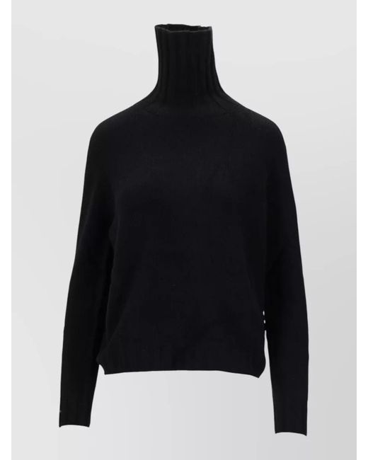 LA ROSE Black High Neck Ribbed Knit Long Sleeve Top