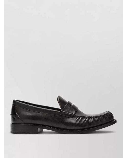 Prada Black Leather Loafers Round Toe Rubber Sole