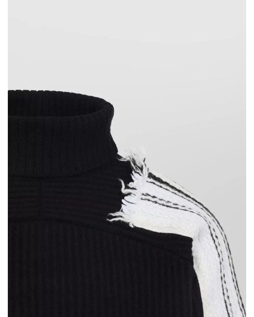 Mordecai Black Jacquard Stripe Turtleneck Sweater Ribbed Frayed for men