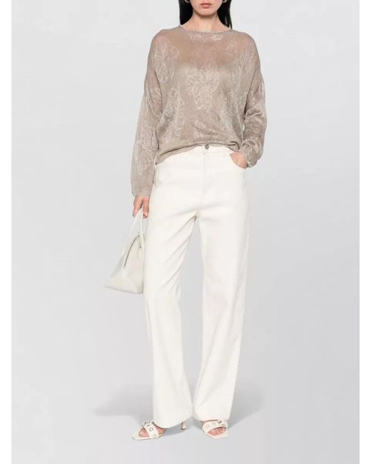Emporio Armani Natural Crewneck Sweater Floral Motif Sheer Knit