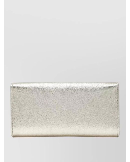 Jimmy Choo Gray Chain Strap Metallic Finish Compact Wallet
