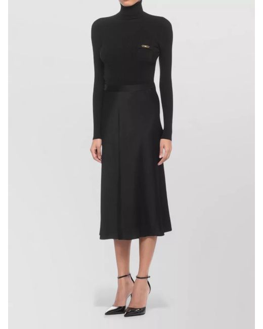 Elisabetta Franchi Black Silk Turtleneck Long-Sleeve Knee-Length Dress