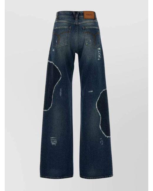 Versace Blue Denim Distressed Wide-Leg Jeans