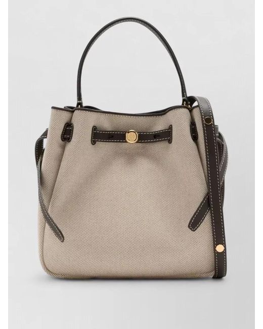 Tory Burch Natural Romy Canvas Bucket Bag Shoulder Strap