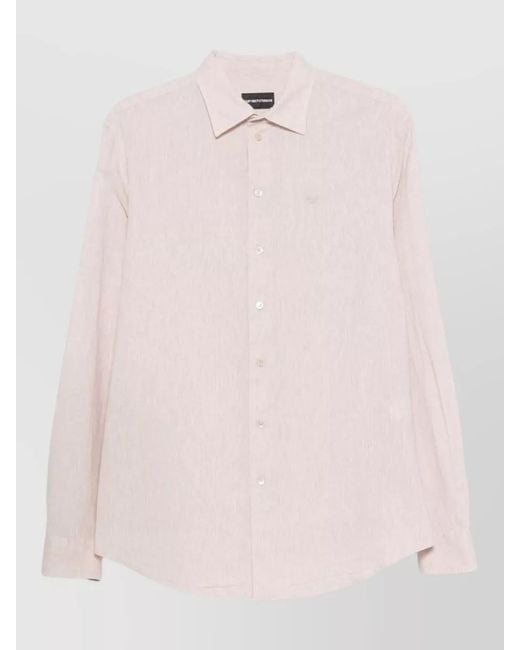 Emporio Armani Pink Linen Blend Shirt Button Collar Cuffs for men