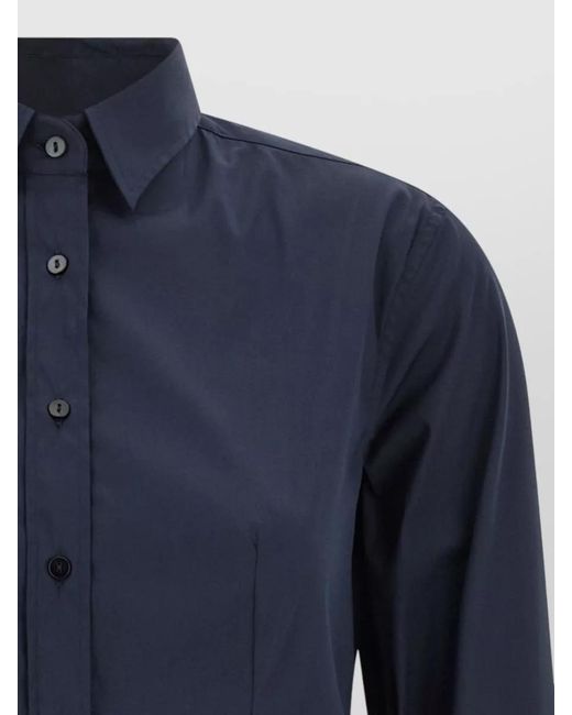 Xacus Blue Sara Collared Long Sleeve Shirt Tailored Seams