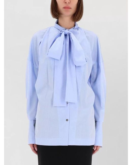 Thelatest Blue Shirt Cecilia Bow Detail Long Sleeves
