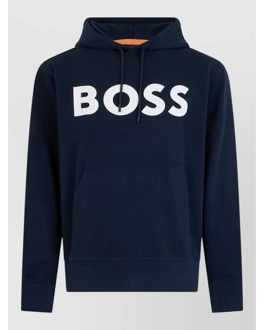 Boss Blue Cotton Logo-Print High-Collar Long-Sleeve Sweatshirt for men