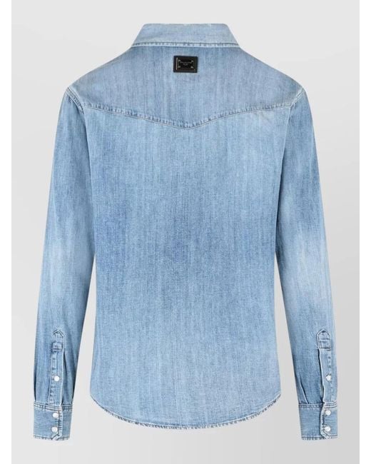 Dolce & Gabbana Blue Cotton Shirt Long Sleeves Western Yoke Pockets for men