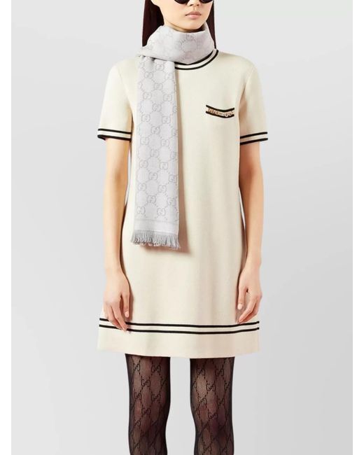 Gucci White Wool Scarf With Frayed Hem And Fringe Detail