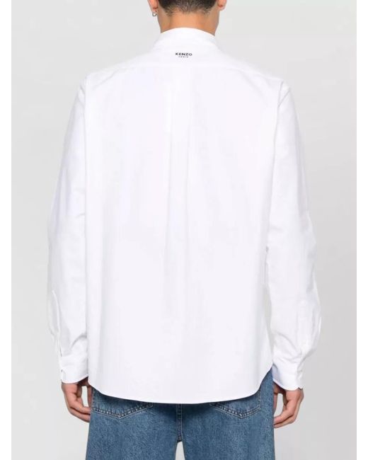 KENZO White Long Sleeve Nylon Silk Shirt Button Collar for men