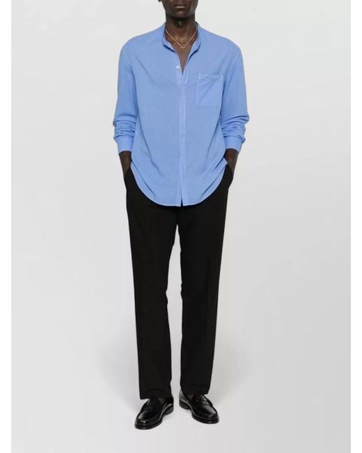 Emporio Armani Blue Cotton Shirt Mandarin Collar Long Sleeves for men