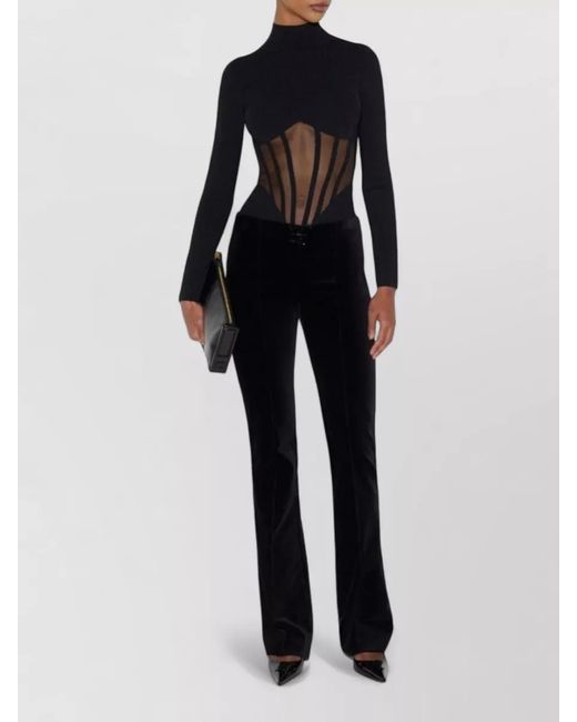 Elisabetta Franchi Blue Ribbed Slim-Fit High-Neck Bodysuit