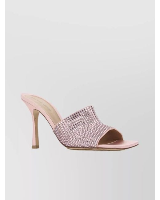 Bottega Veneta Pink Silk Rhinestone Square-Toe Stiletto Mules