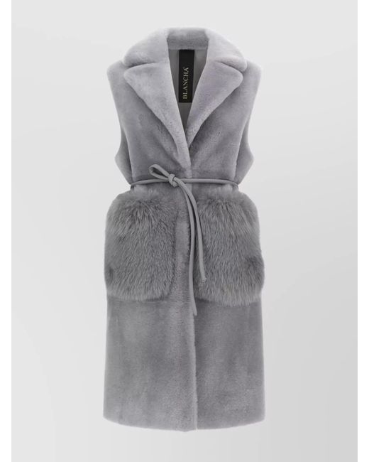 Blancha Gray Straight-Volpe Shadow Belted Shawl Collar Vest