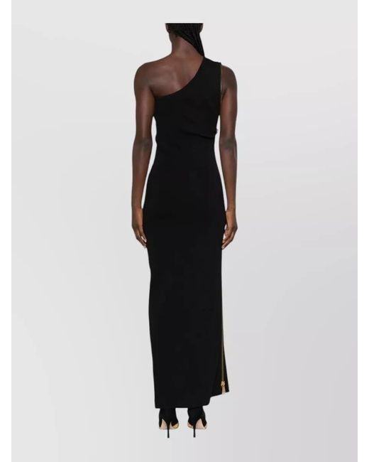 Elisabetta Franchi Black Fine-Knit One-Shoulder Sleeveless Maxi Dress