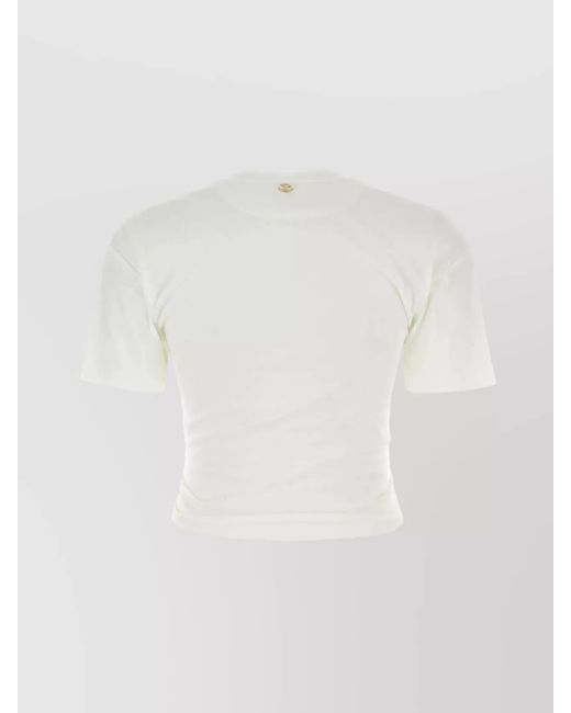 Rabanne White Cotton Gathered Asymmetric Cropped Short-Sleeve T-Shirt