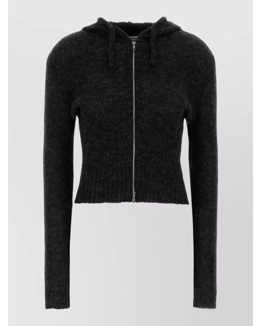 Our Legacy Black Alpaca Blend Cropped Hooded Knit Sweatshirt