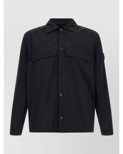 Stone Island Blue Ghost Badge Overshirt Lightweight Long Sleeves for men
