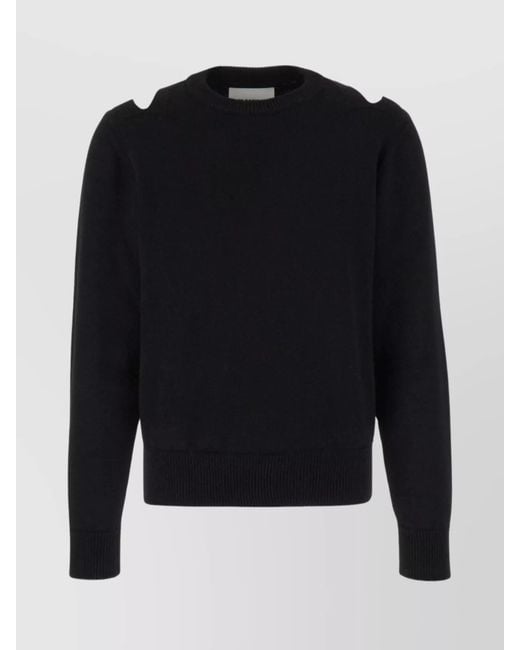 Jil Sander Blue Cutout Wool Ribbed Crew Neck Sweater for men