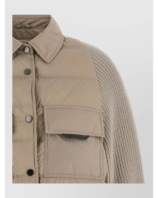 Brunello Cucinelli Natural Flap Detail Down Jacket Long Sleeves