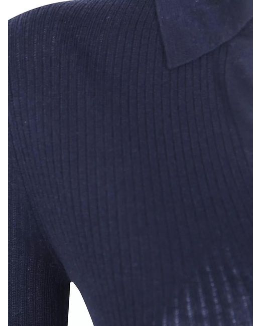 Max Mara Blue Mxm Gergo Collared Rib Knit Polo