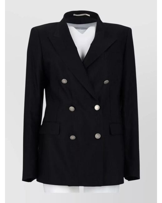 Tagliatore Black Double Breasted Jacket Notch Lapels Buttons