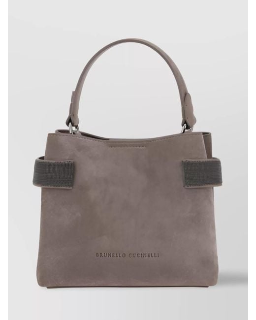 Brunello Cucinelli Gray Modern Leather Shoulder Bag With Jewel Detail