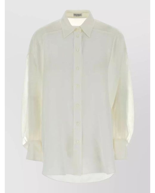 Brunello Cucinelli White Silk Shirt Long Sleeves Buttoned Cuffs Sheer for men