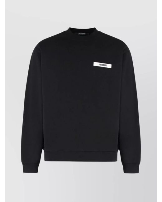 Jacquemus Blue Crew-Neck Cotton Sweatshirt Ribbed Edges for men