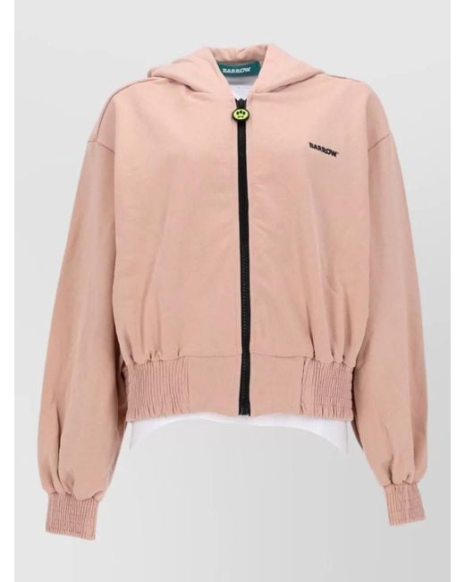 Barrow Pink Hooded Zip Jacket Ribbed Hem Cuffs