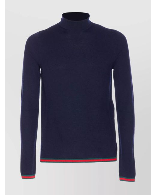 Gucci Blue Cashmere Fine-Knit Turtleneck Sweater for men