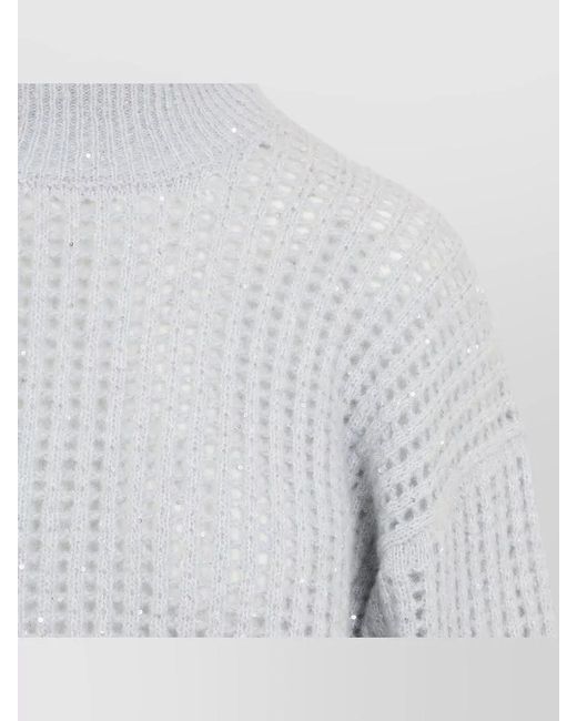 Peserico White Sparkly High Neck Relaxed Knit Sweater