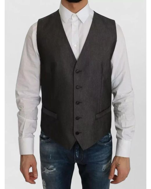 Dolce & Gabbana Black Wool Silk Slim-Fit Suit Blazer for men