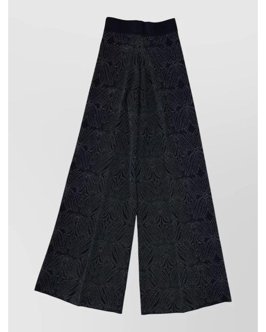 Circus Hotel Blue High Waist Textured Fabric Wide Leg Pants