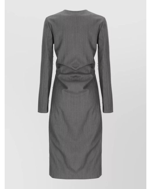 MM6 by Maison Margiela Gray Virgin Wool V-Neck Long-Sleeve Knee-Length Dress