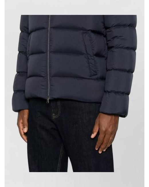 Herno Blue Hooded Nylon Down Coat Quilted Pockets for men