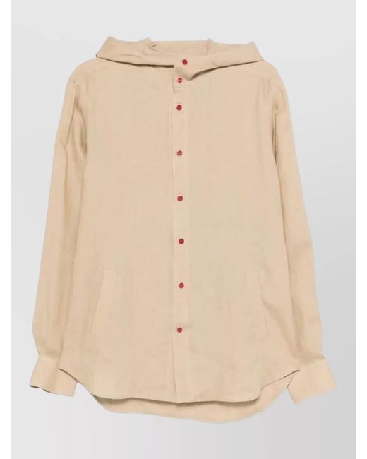 Kiton Natural Linen Hooded Long-Sleeve Shirt for men