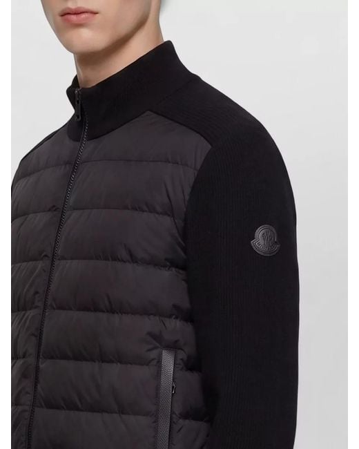 Moncler Black Quilted Knit Zip Cardigan Padded Front for men
