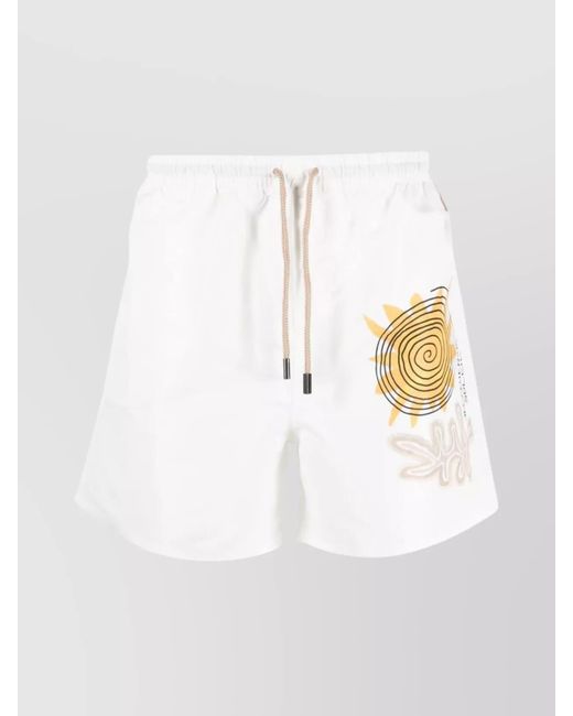 Jacquemus White Graphic Print Mid-Length Swim Trunks With Elastic Waistband And Side Pockets for men