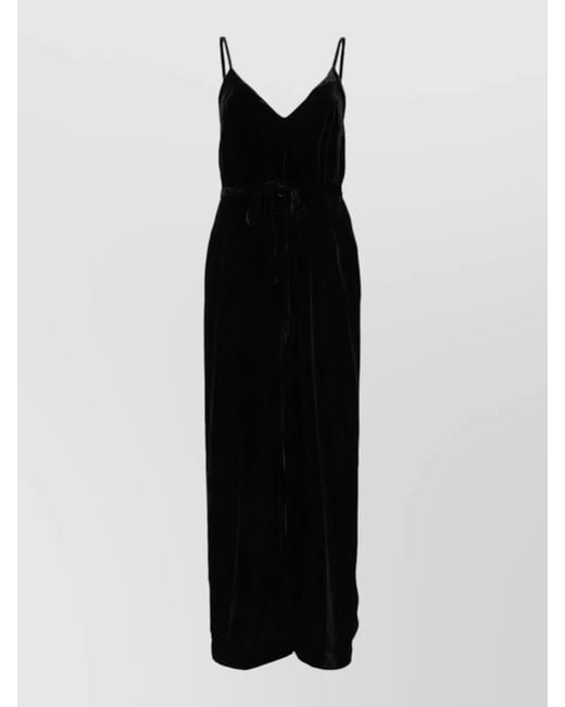 Gold Hawk Black Velvet Jumpsuit Deep Neckline Belted Waist