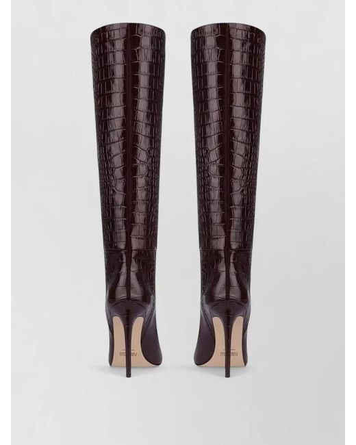 Paris Texas Brown Knee High Stiletto Boot Crocodile Embossed Leather