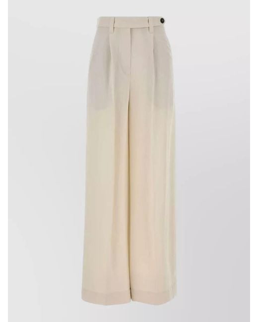 Brunello Cucinelli White Viscose Blend Wide Leg Tailored Pant