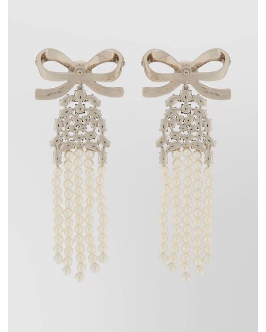 Self-Portrait White Drop Earrings With Bow