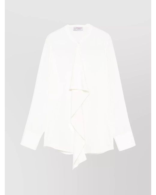Alberto Biani White Silk Ruffled Long-Sleeve Shirt