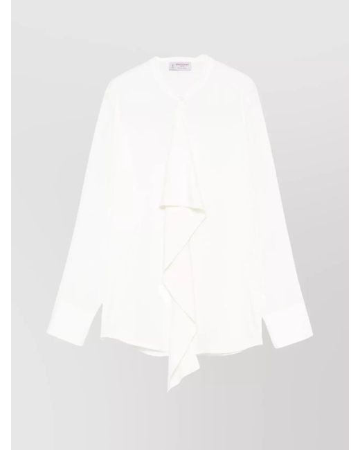 Alberto Biani White Silk Ruffled Long-Sleeve Shirt