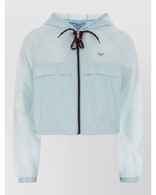 Prada Blue Recycled Nylon Cropped Windbreaker Jacket