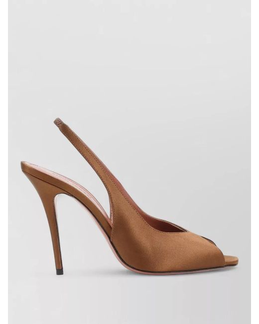 AMINA MUADDI Brown Kistina 105 Slingback Satin Peep Toe Mules